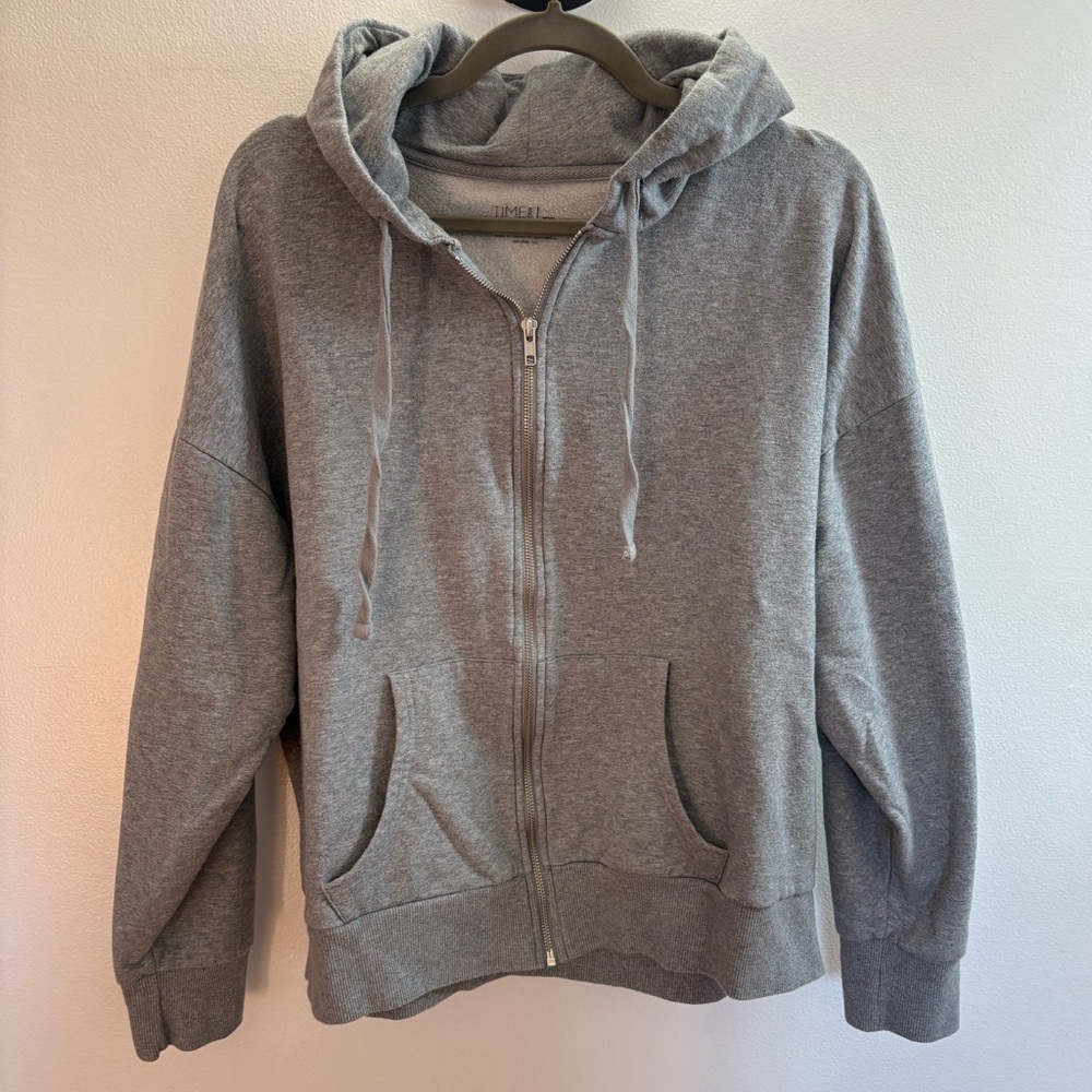 Time & Tru Gray Fleece Full Zip Crop Hoodie Sweatshirt XXL